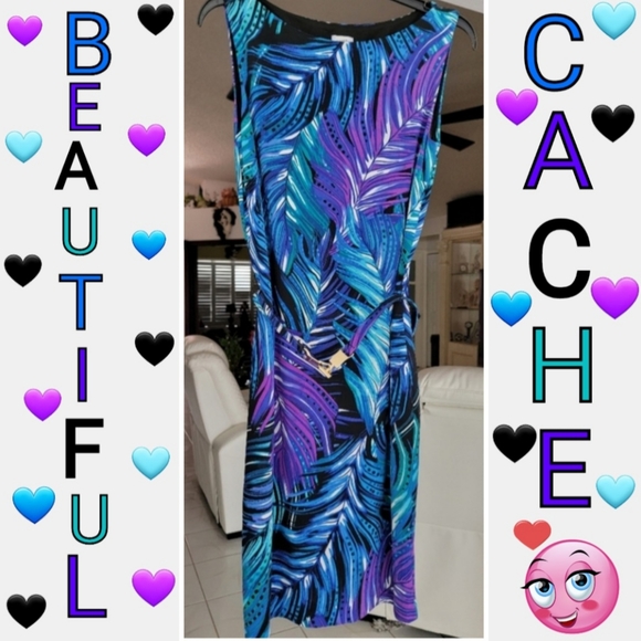 Cache Dresses & Skirts - Cache Blue 💙 Purple 💜 Sleeveless Belted Stretch Teresy Bodycon Dress, Size M